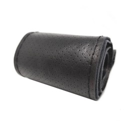 Husa Volan din Piele Naturala Neagra Perforata cu Ata Neagra