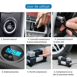 Compresor auto 12V programabil 2 clinindri 35L/min