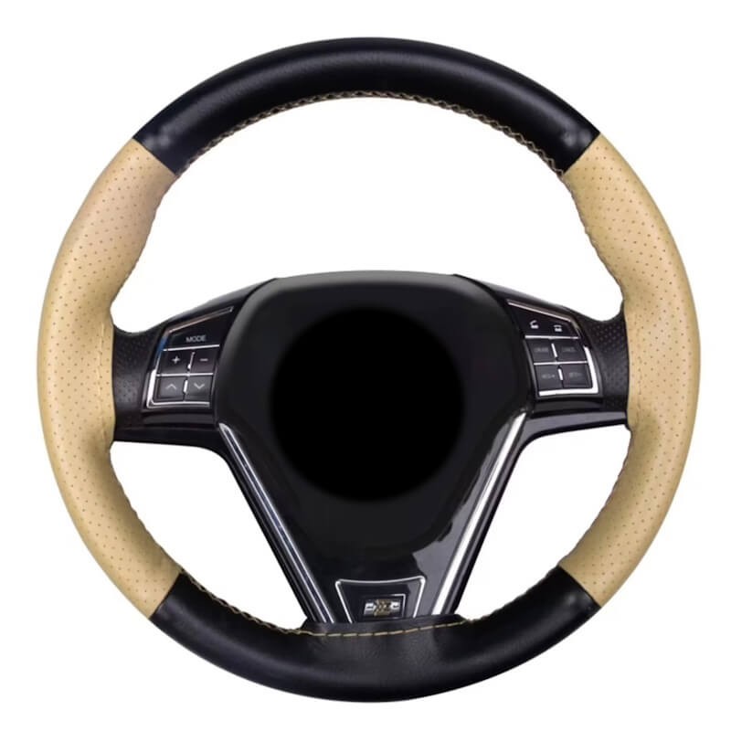 Husa Volan Premium Piele Neagra si Bej Perforata pe Lateral