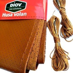 Husa Volan din Piele Naturala Maro Perforata se Coase pe Volan cu Ac