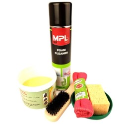 Set spuma curatare tapiterie piele cu perie si crema protectie