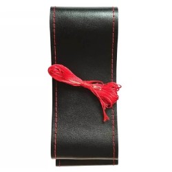 Husa Volan din Piele Naturala Neagra Neperforata cu Ata Rosie