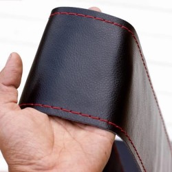 Husa Volan din Piele Naturala Neagra Neperforata cu Ata Rosie